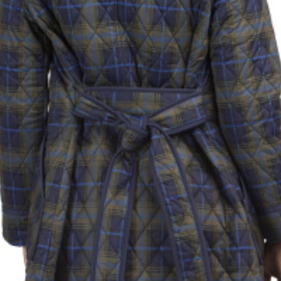 AVEC LES FILLES Navy PlaidQuilted Trench Coat - Picture 3 of 4